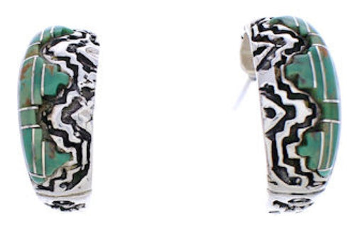 Turquoise Inlay Sterling Silver Southwest Earrings FX30953