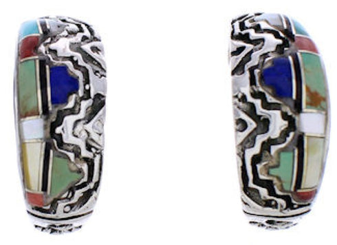 Multicolor Inlay Genuine Sterling Silver Earrings FX30950
