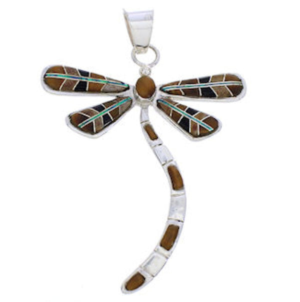 Tiger Eye Multicolor Dragonfly Sterling Silver Jewelry Pendant MX24060