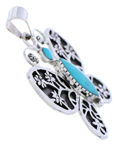 Southwest Butterfly Flower Turquoise Silver Pendant MX24080