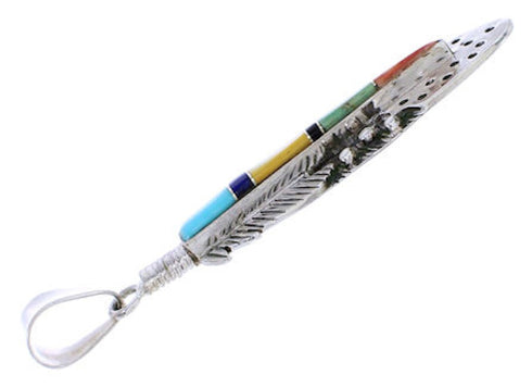 Southwest Multicolor Feather Sterling Silver Jewelry Pendant MX24099