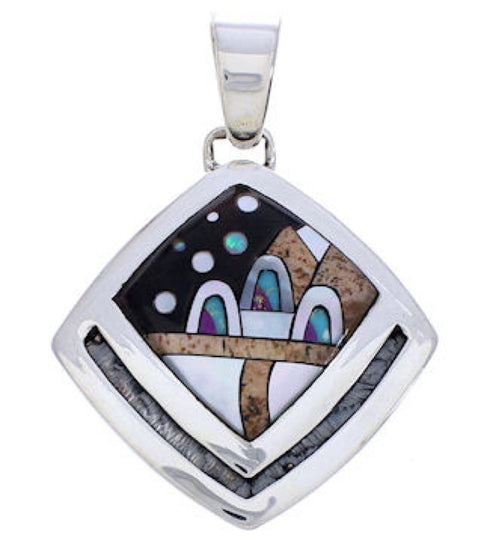 Silver Native American Village Design Multicolor Pendant MX21962