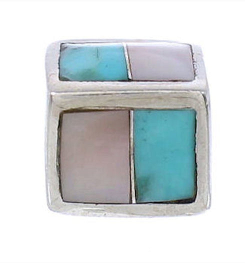 Silver Turquoise Pink Shell Inlay Bead Pendant MX22104
