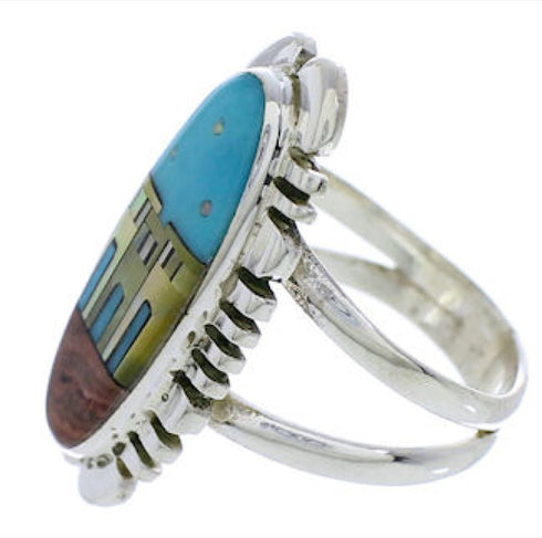 Silver Multicolor Native American Design Ring Size 6-3/4 UX39002