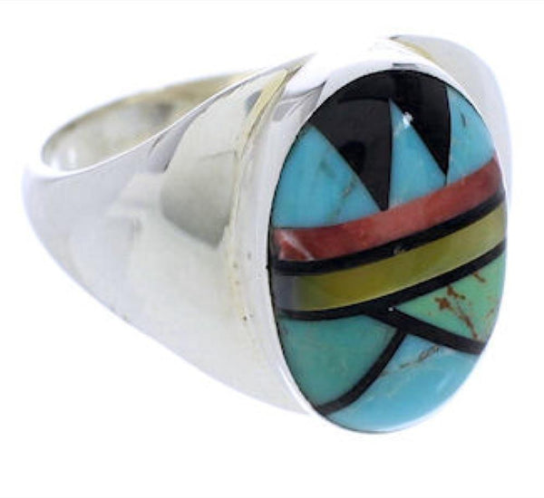 Sterling Silver Multicolor Southwestern Inlay Ring Size 12-1/2 UX39259