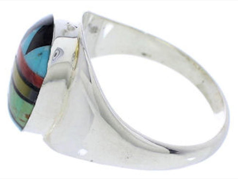 Sterling Silver Multicolor Southwestern Inlay Ring Size 12-1/2 UX39259