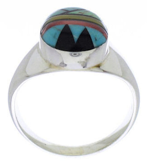 Sterling Silver Multicolor Southwestern Inlay Ring Size 12-1/2 UX39259