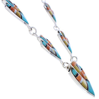 Sterling Silver Multicolor Inlay Link Necklace Set Jewelry PX36853