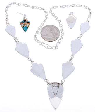 Sterling Silver Multicolor Inlay Link Necklace Set Jewelry PX36853