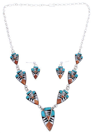 Authentic Silver Jewelry Multicolor Link Necklace Earrings PX36888