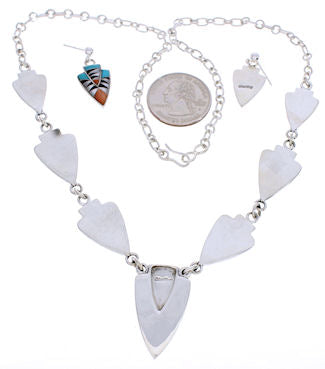 Authentic Silver Jewelry Multicolor Link Necklace Earrings PX36888