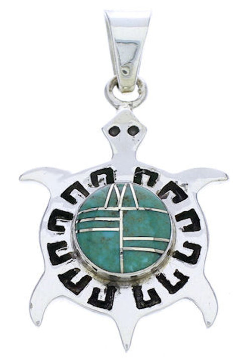 Southwest Turquoise Inlay Turtle Pendant Jewelry EX28631