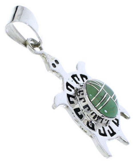 Turquoise Inlay Sterling Silver Southwest Turtle Pendant EX28649