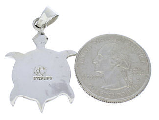 Genuine Sterling Silver Turquoise Southwest Turtle Pendant EX28650