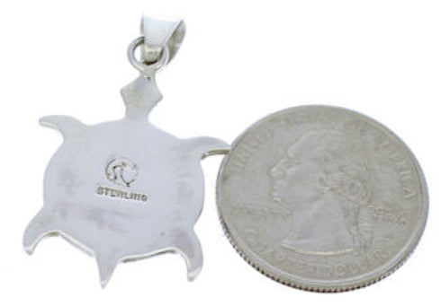 Sterling Silver Turquoise Inlay Turtle Pendant Jewelry EX28653