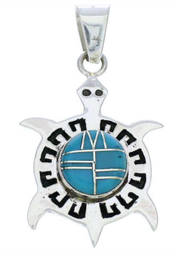 Turquoise Inlay Southwestern Jewelry Turtle Pendant EX28655