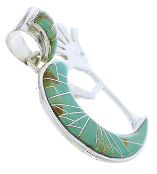 Southwestern Turquoise Inlay Kokopelli Silver Slide Pendant EX28668