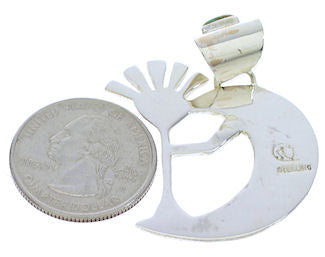 Southwestern Turquoise Inlay Kokopelli Silver Slide Pendant EX28668