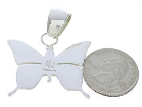 Genuine Sterling Silver Turquoise Inlay Butterfly Pendant EX28691