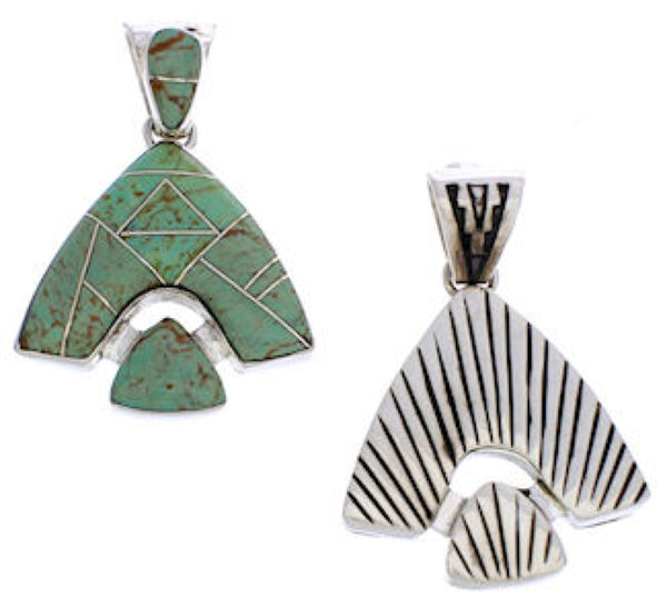 Turquoise Inlay Genuine Sterling Silver Reversible Pendant EX28486