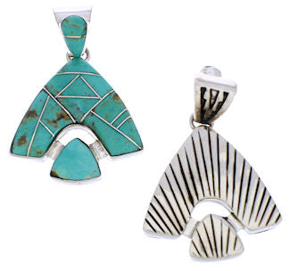 Sterling Silver And Turquoise Reversible Slide Pendant Jewelry