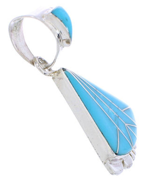Turquoise Inlay Sterling Silver Southwest Slide Pendant EX28542