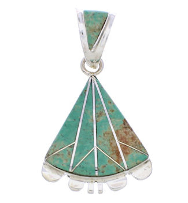 Southwest Sterling Silver And Turquoise Inlay Slide Pendant EX28564