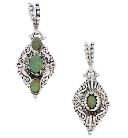 Southwest Turquoise Sterling Silver Reversible Pendant Jewelry EX28575