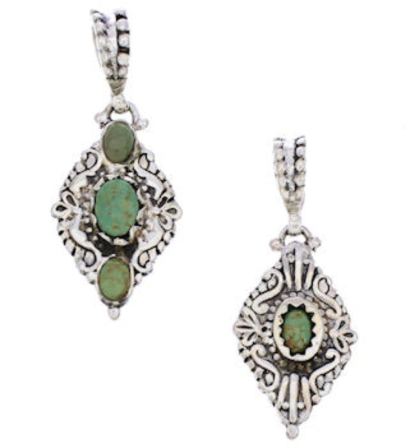 Southwest Turquoise Sterling Silver Reversible Pendant Jewelry EX28575