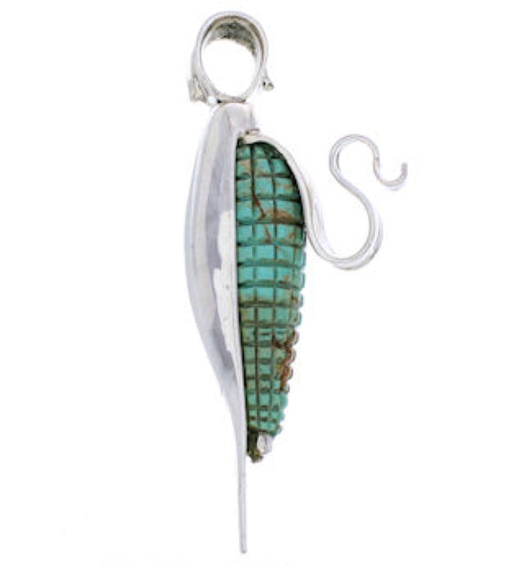 Corn Jewelry Turquoise Silver Reversible Pendant MW77548