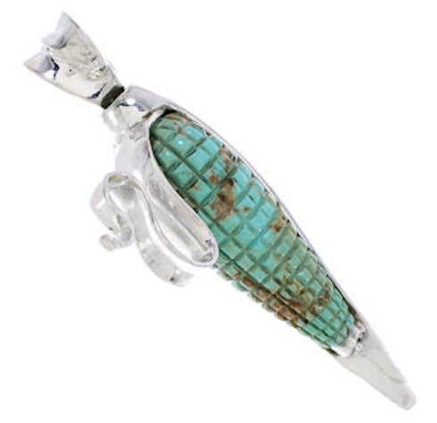 Corn Jewelry Turquoise Silver Reversible Pendant MW77548