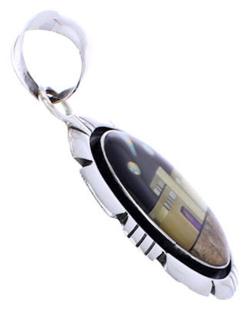 Multicolor Native American Village Design Silver Pendant MW77645