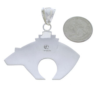 Genuine Sterling Silver Turquoise Inlay Bear Pendant EX28595