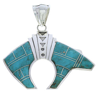 Genuine Sterling Silver And Turquoise Southwest Bear Pendant EX28605