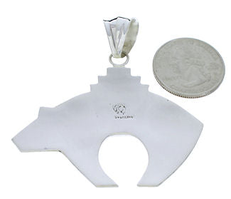 Genuine Sterling Silver And Turquoise Southwest Bear Pendant EX28605