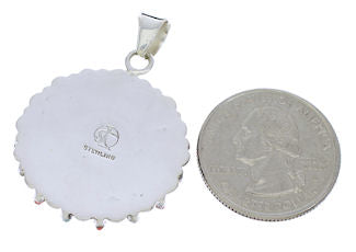 Coral And Turquoise Southwest Sterling Silver Pendant EX28624