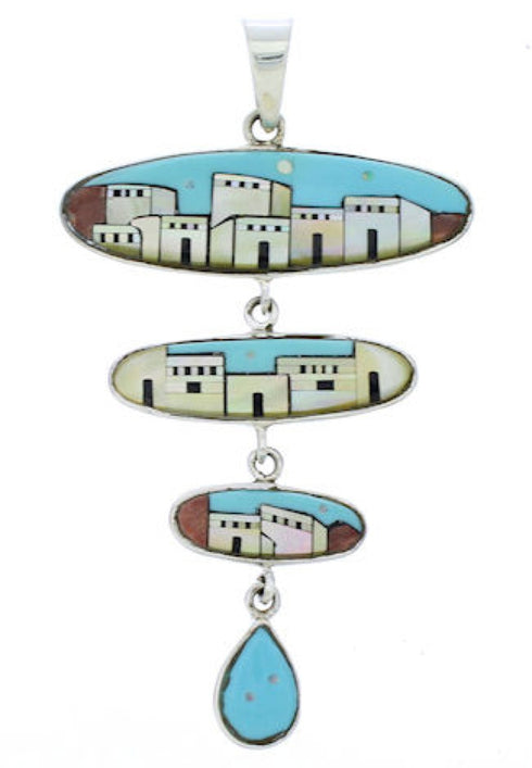 Southwestern Multicolor Native American Village Design Pendant EX29569
