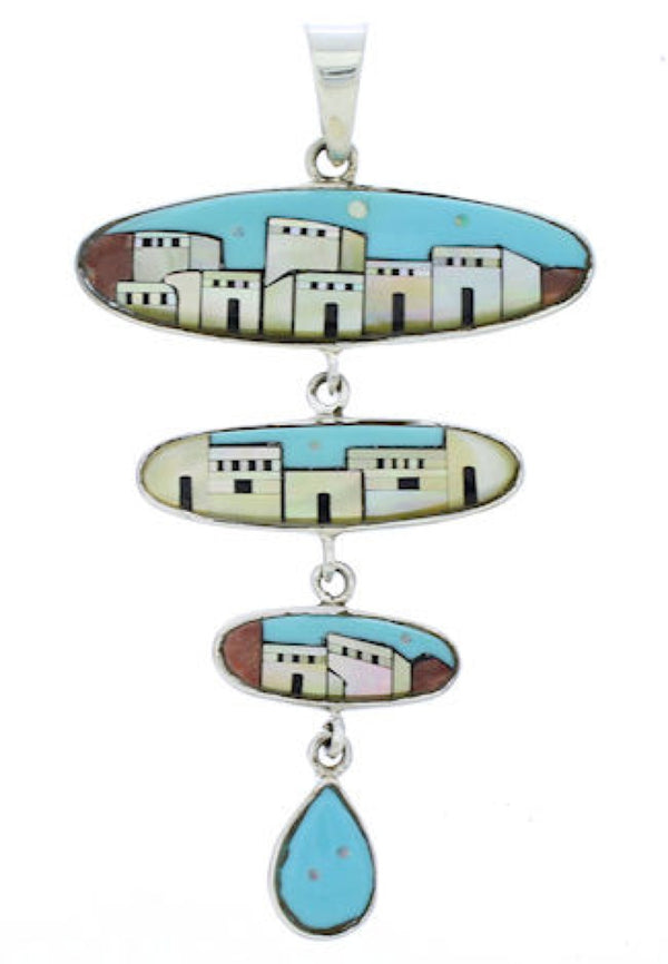 Southwestern Multicolor Native American Village Design Pendant EX29569