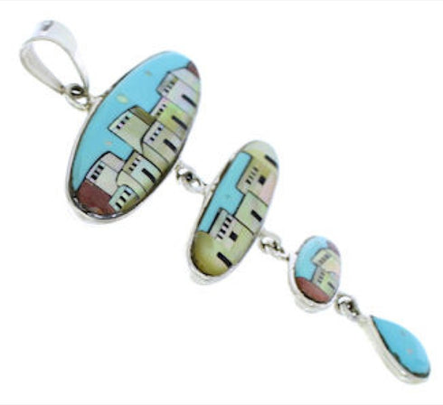 Southwestern Multicolor Native American Village Design Pendant EX29569