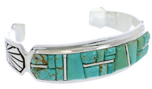 Genuine Sterling Silver Turquoise Inlay Jewelry Cuff Bracelet MX27327