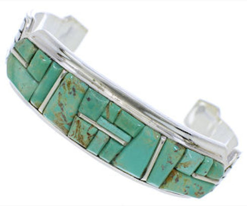 Genuine Sterling Silver Turquoise Inlay Jewelry Cuff Bracelet MX27331