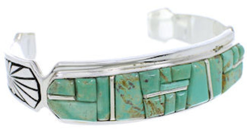 Genuine Sterling Silver Turquoise Inlay Jewelry Cuff Bracelet MX27331