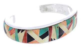 Multicolor Inlay Sunset Whiterock Silver Bracelet Jewelry PX28110