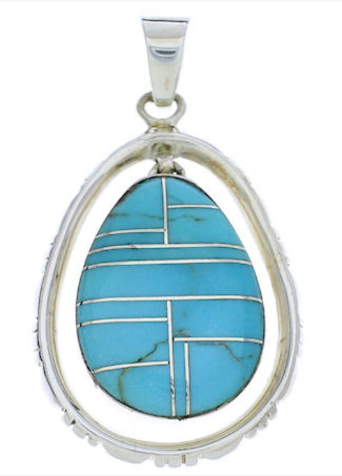 Turquoise And Sterling Silver Southwest Jewelry Pendant PX30123