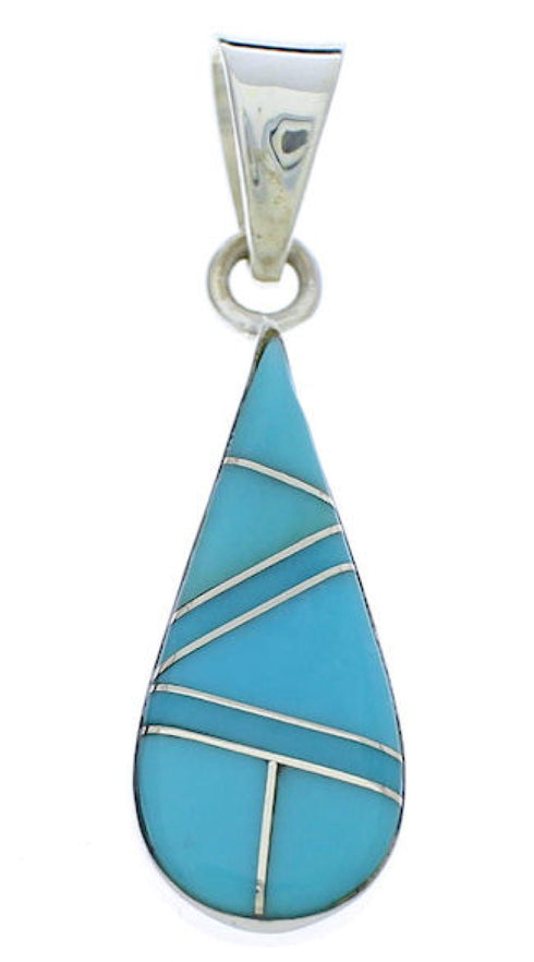 Turquoise Inlay Tear Drop Sterling Silver Jewelry Pendant PX30183