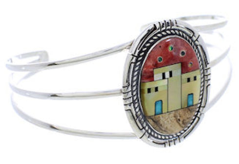 Multicolor Silver Native American Village Design Cuff Bracelet MX27457