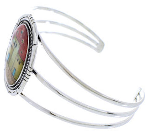 Multicolor Silver Native American Village Design Cuff Bracelet MX27457