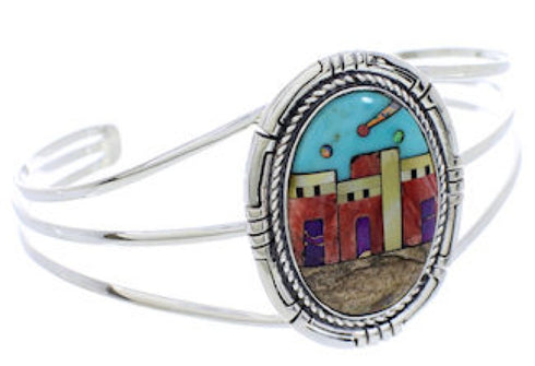 Native American Village Design Multicolor Cuff Bracelet MX27460