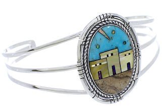 Multicolor Native American Village Design Cuff Bracelet MX27462