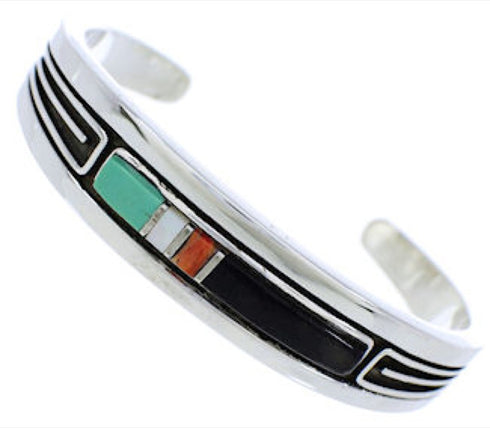 Multicolor Inlay Jewelry Sterling Silver Cuff Bracelet MX27495